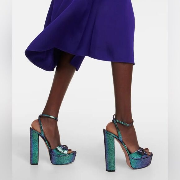 AQUAZZURA Sinner Ombre Platform Ankle-strap Sandals Sz 40 Petroleum Blue NIB - Picture 4 of 13